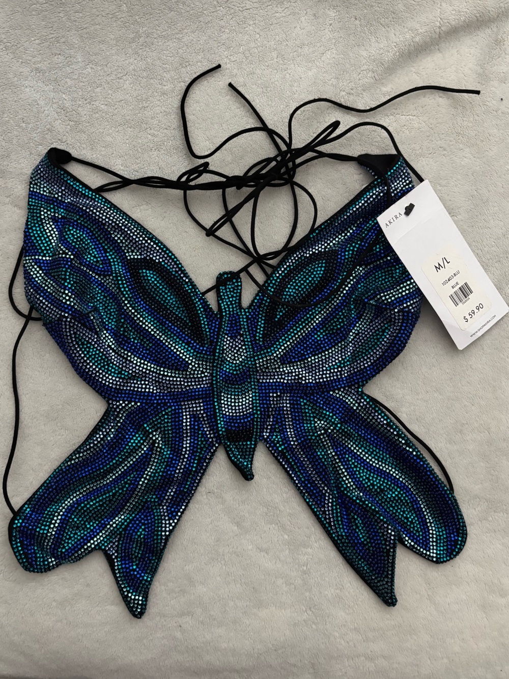 AKIRA Black Halter Top with Blue-Green Crystal Accents